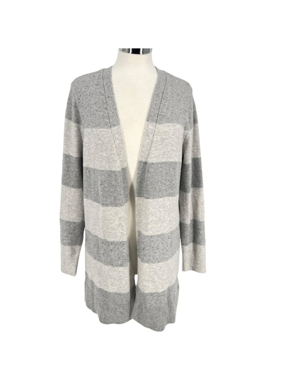 Verve Ami Striped Open Front Cardigan Preppy Cozy Chic Gray Size Large